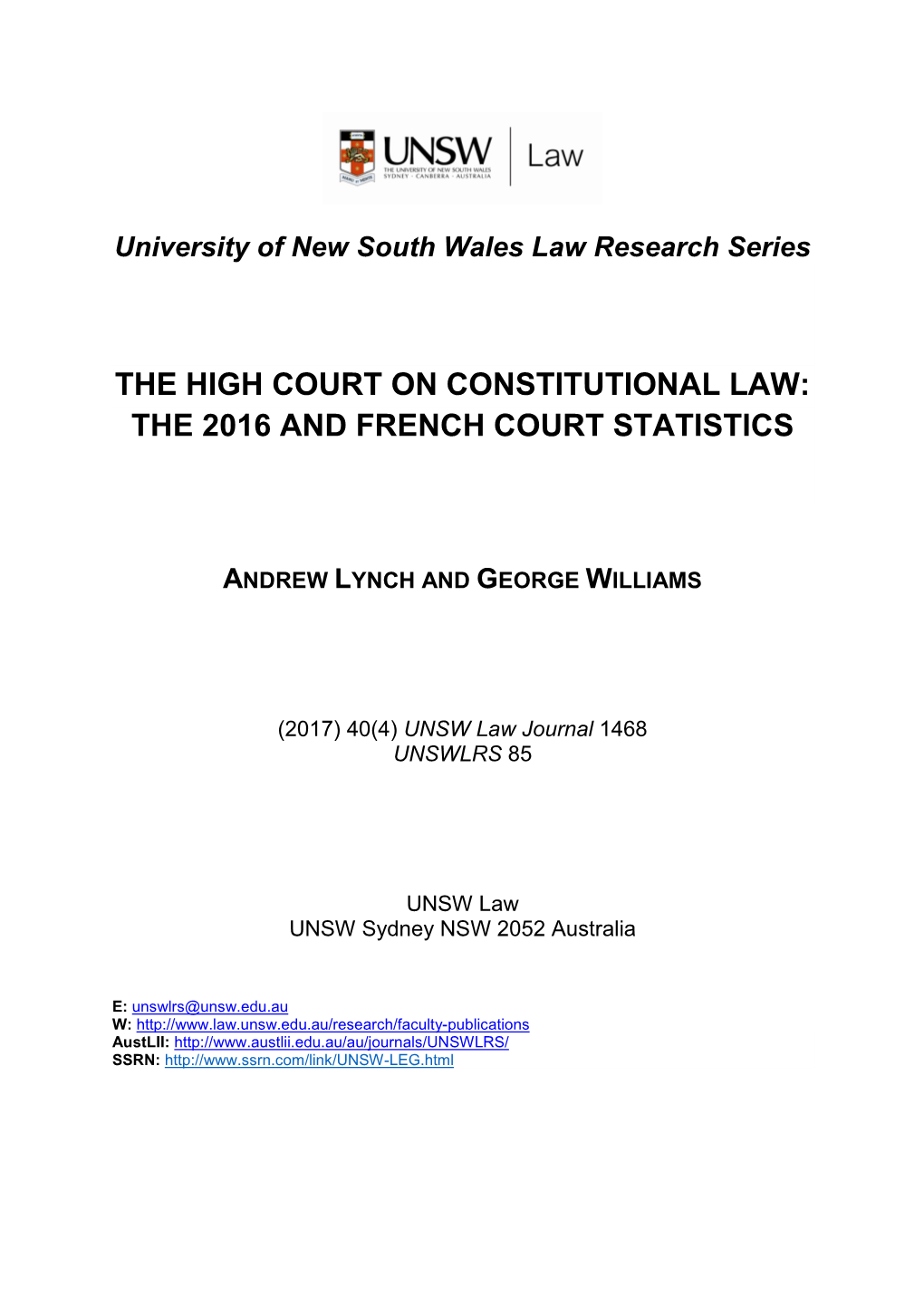 The High Court on Constitutional Law: the 2016 and French Court Statistics