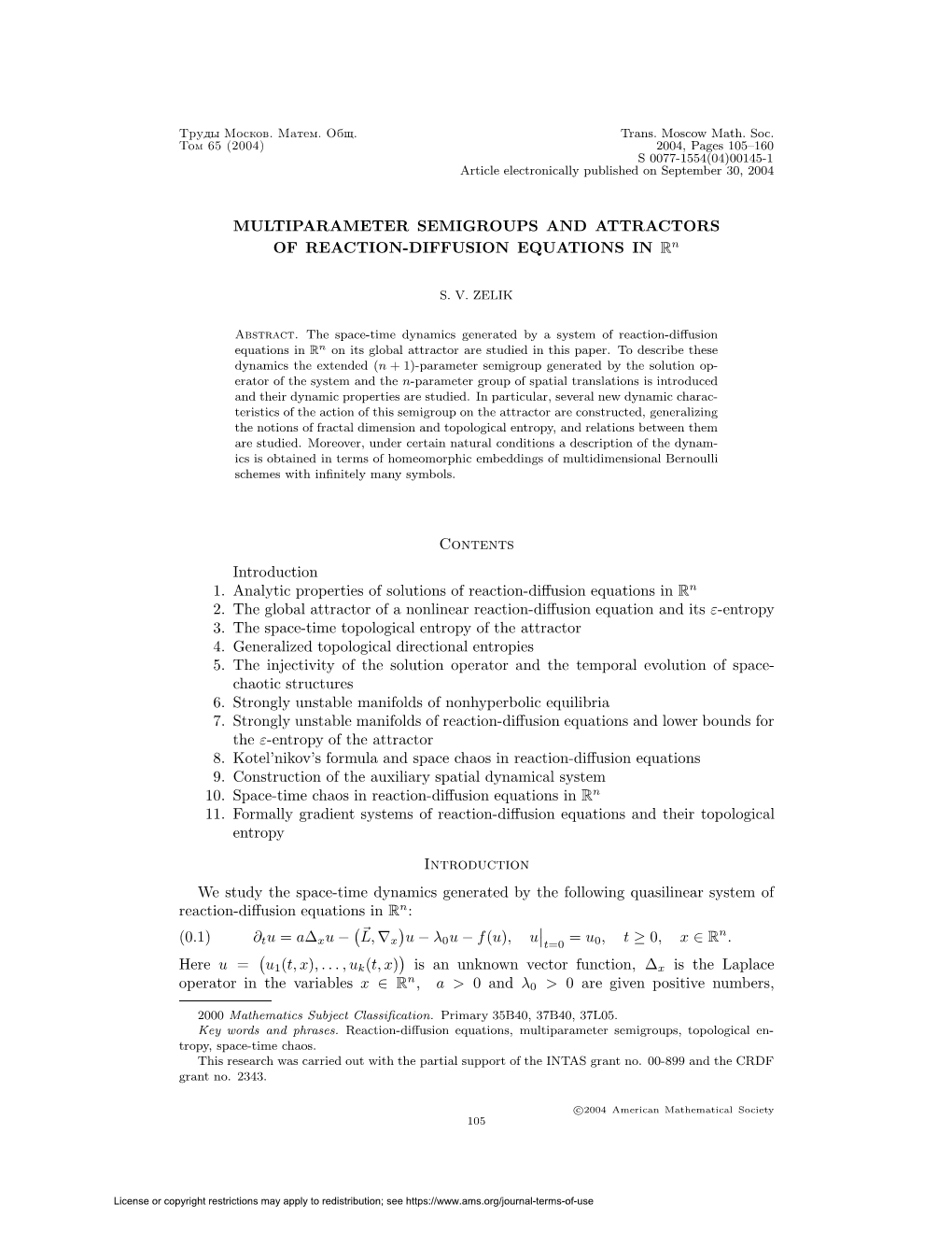 MULTIPARAMETER SEMIGROUPS and ATTRACTORS of REACTION-DIFFUSION EQUATIONS in Rn