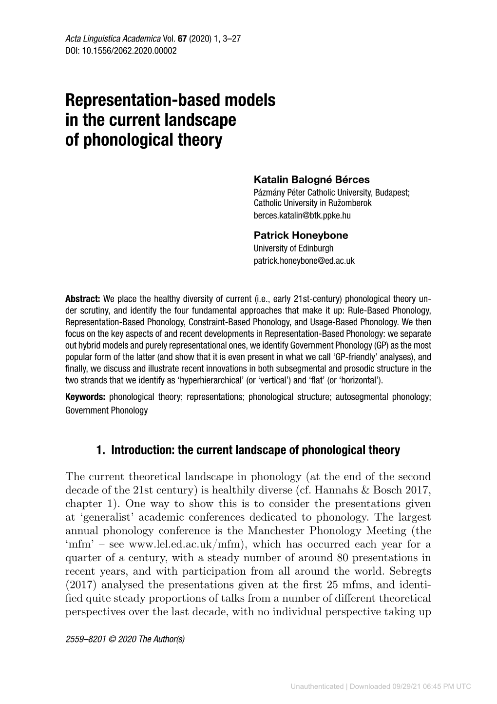 Representation-Based Models in the Current Landscape of Phonological Theory