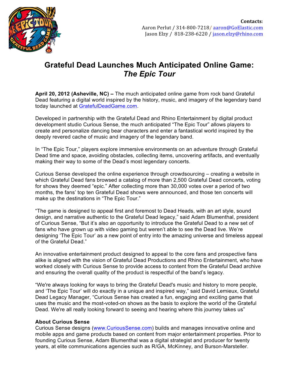 Grateful Dead Launches Much Anticipated Online Game: the Epic Tour