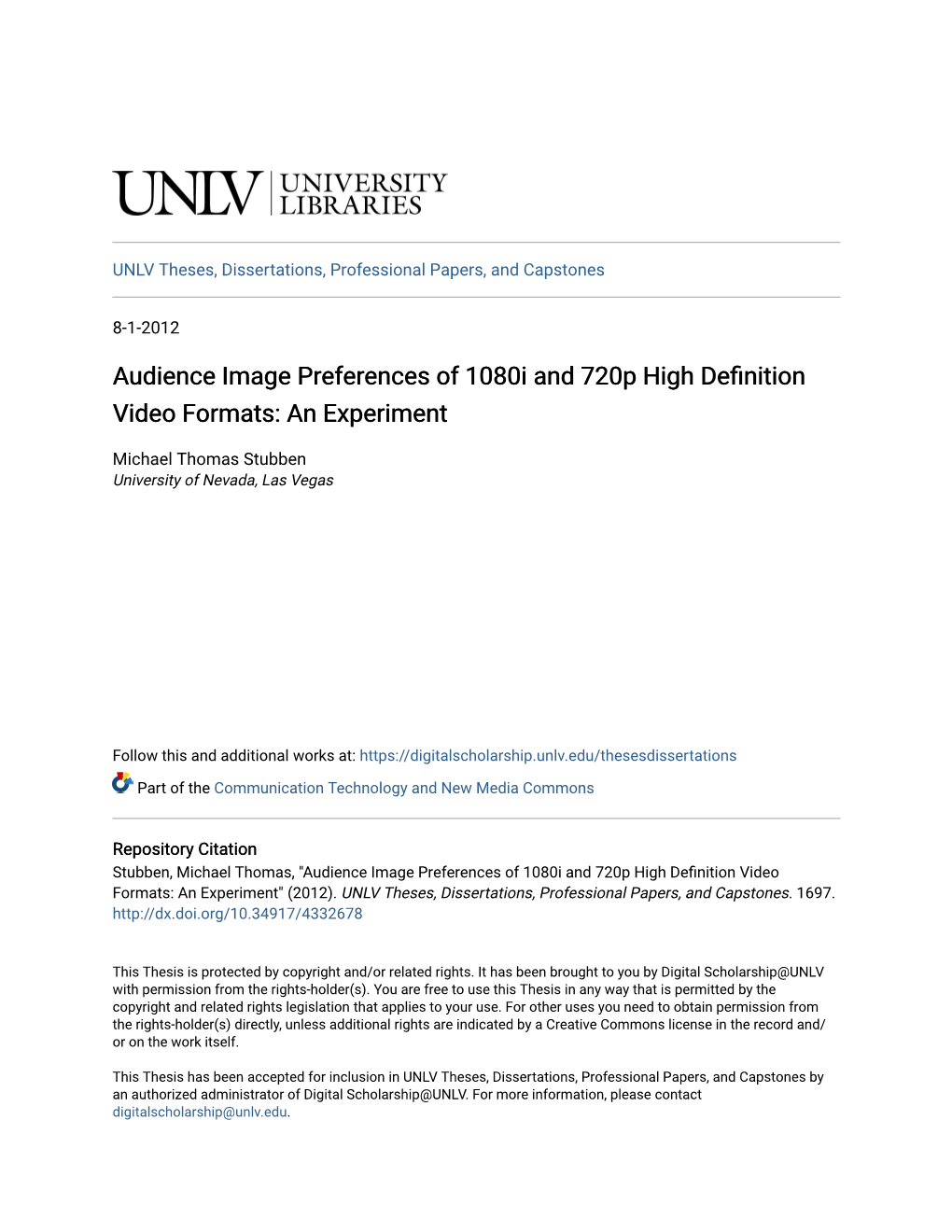 Audience Image Preferences of 1080I and 720P High Definition Video Formats: an Experiment