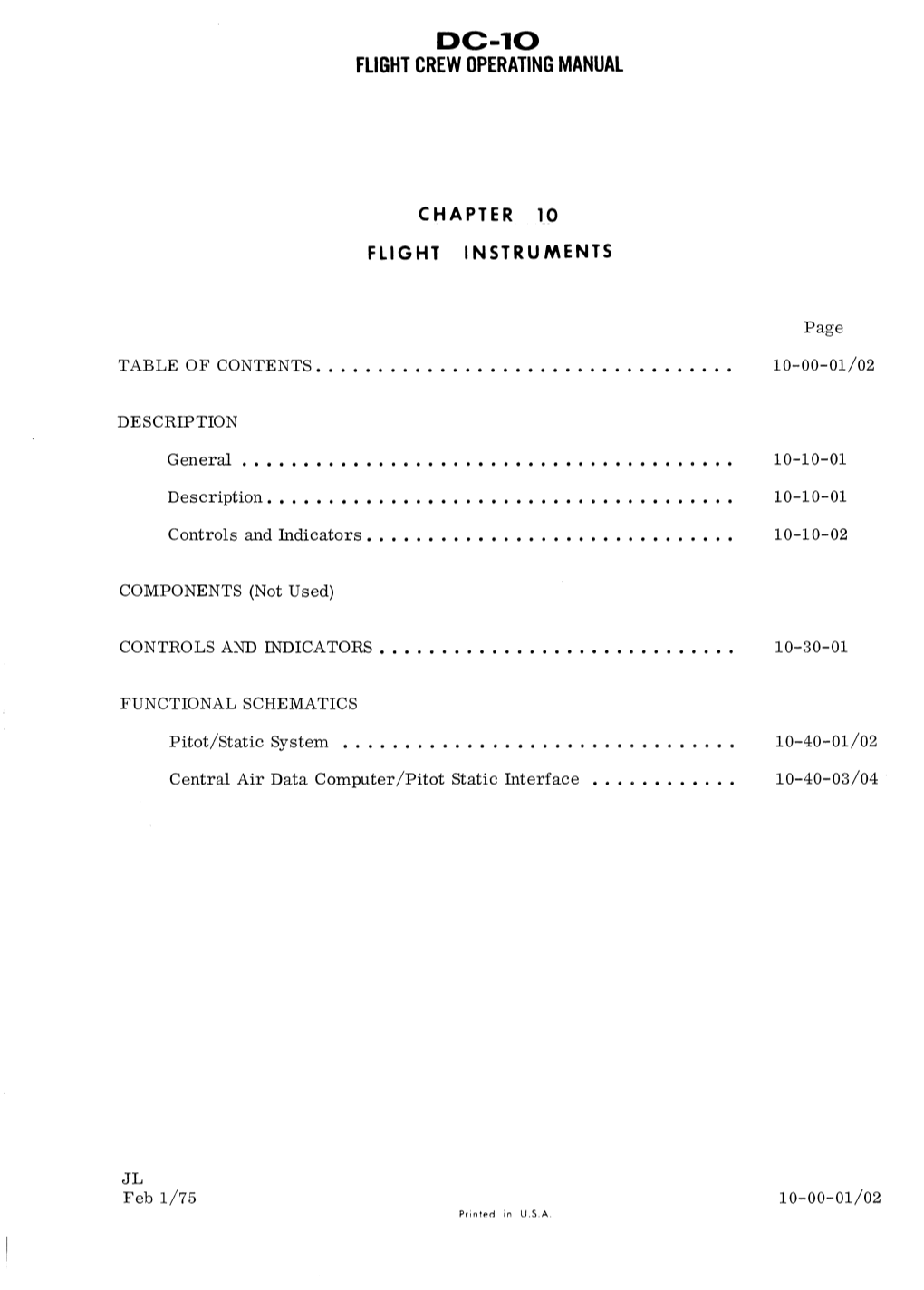 CHAPTER 10 FLIGHT INSTRUMENTS Page TABLE OF