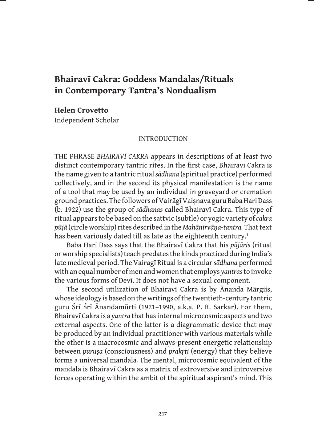 Bhairavī Cakra: Goddess Mandalas/Rituals in Contemporary Tantra’S Nondualism