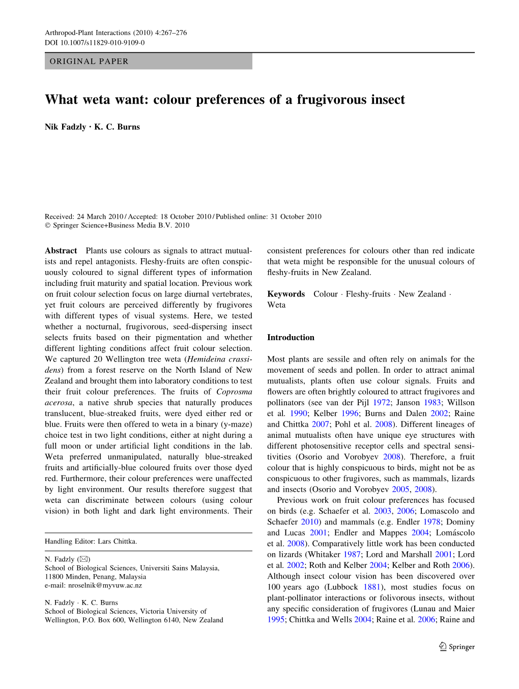 What Weta Want: Colour Preferences of a Frugivorous Insect