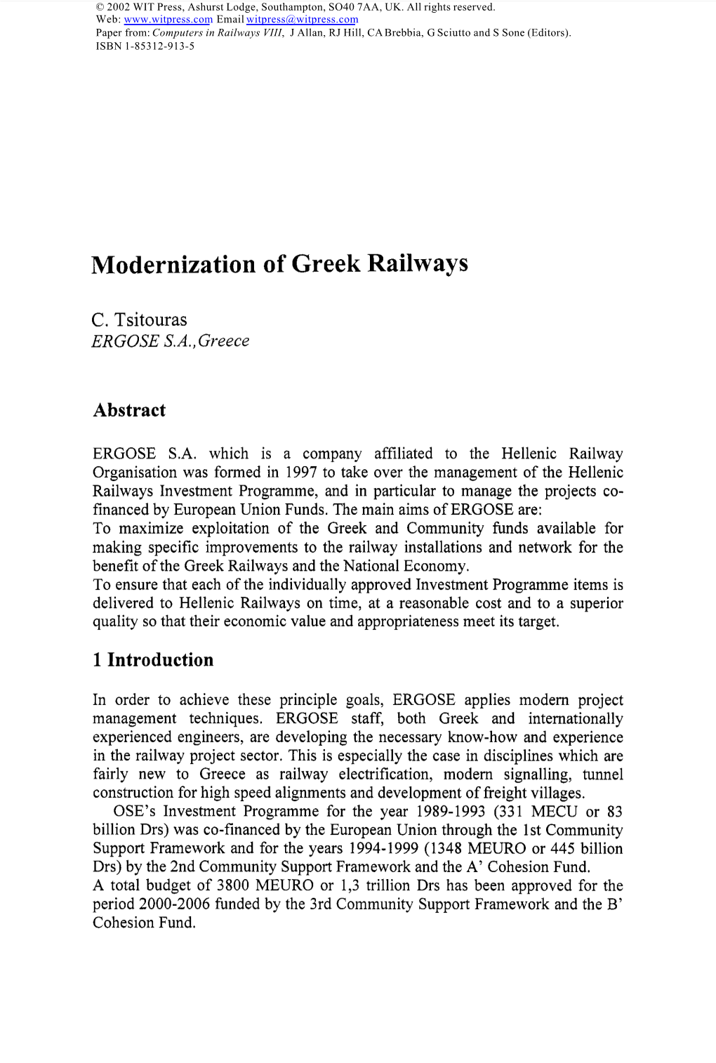 Modernization of Greek Railways