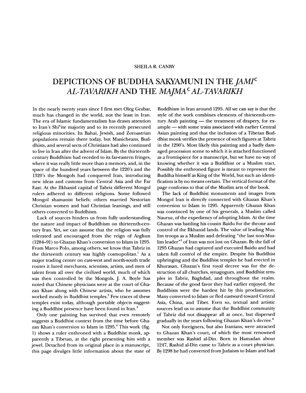 DEPICTIONS of BUDDHA SAKYAMUNI in Thejamlc AL-TAVARIKHAND the MAJMA C AL-TAVARIKH