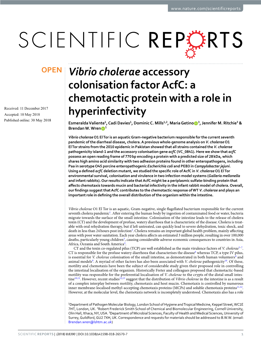 Vibrio Cholerae Accessory Colonisation Factor Acfc: A