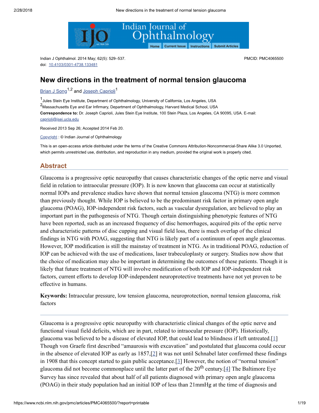 New Directions in the Treatment of Normal Tension Glaucoma