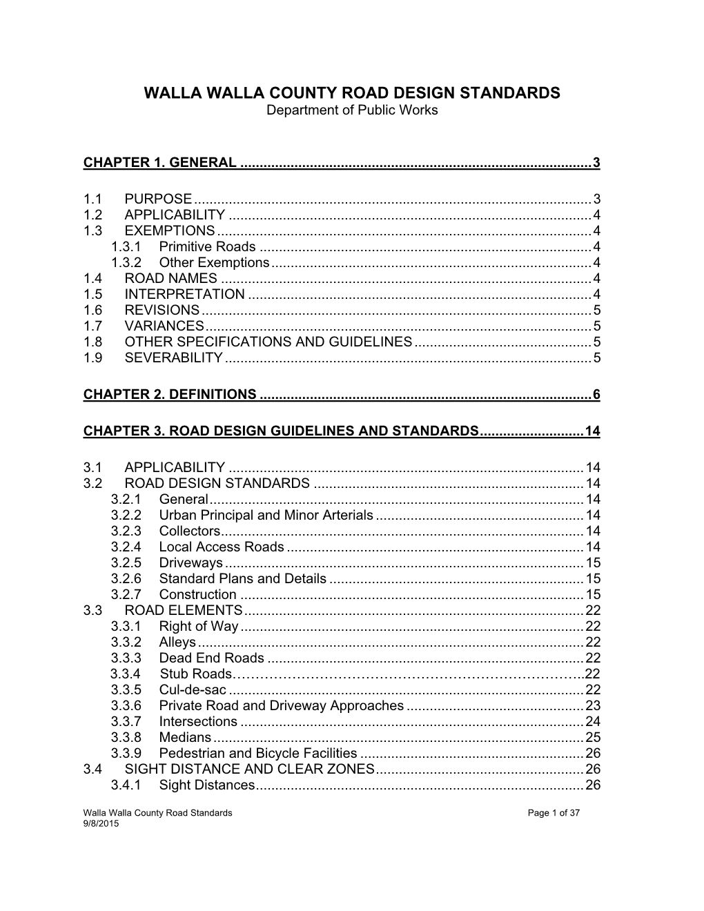 COUNTY ROAD DESIGN STANDARDS Department of Public Works