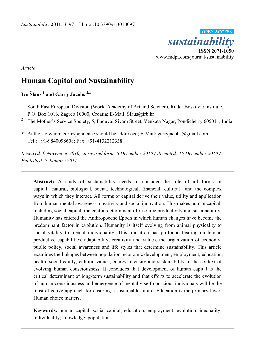 Human Capital and Sustainability