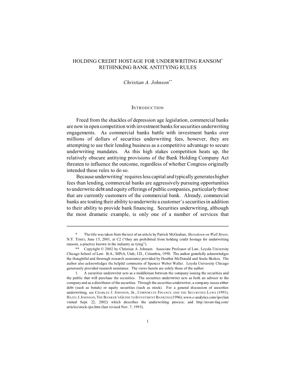 Holding Credit Hostage for Underwriting Ransom* Rethinking Bank Antitying Rules