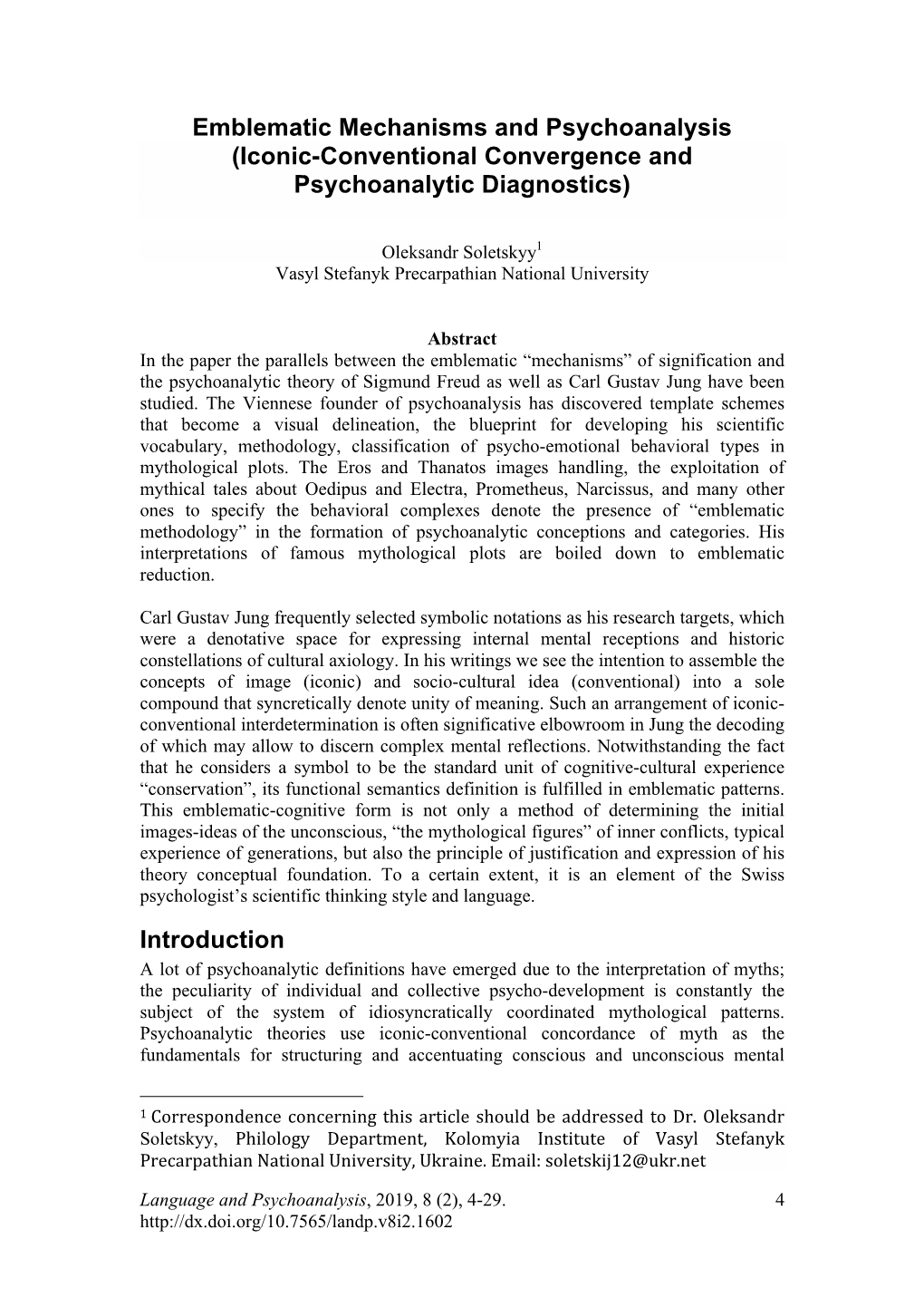 Emblematic Mechanisms and Psychoanalysis (Iconic-Conventional Convergence and Psychoanalytic Diagnostics) Introduction