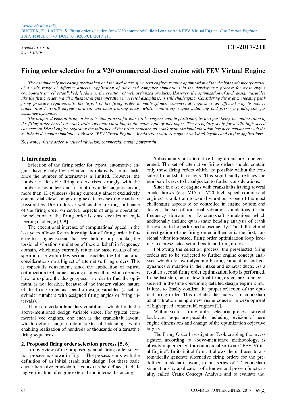 CE-2017-211 Firing Order Selection for a V20 Commercial Diesel Engine