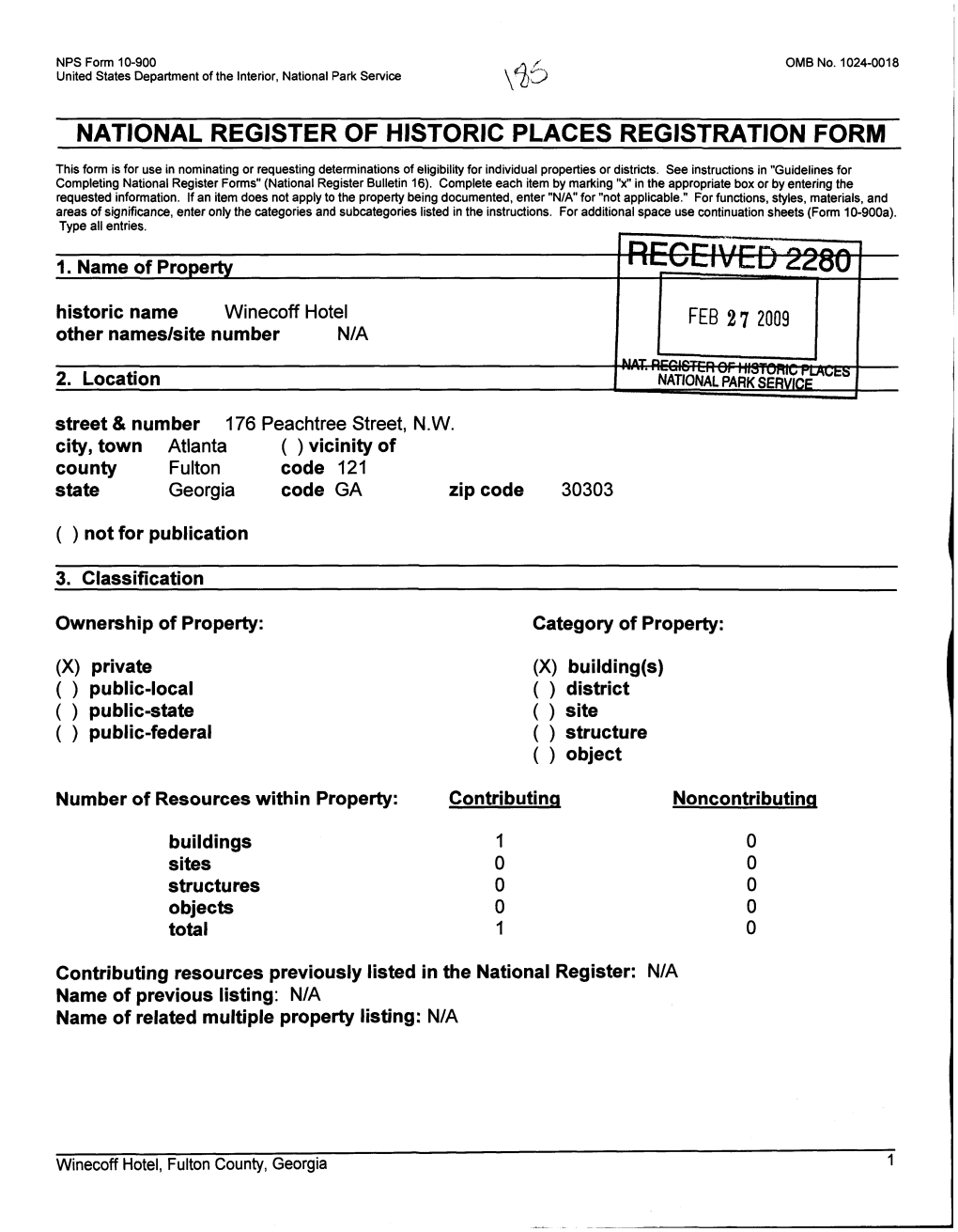 Winecoff Hotel FEB272009 Other Names/Site Number N/A