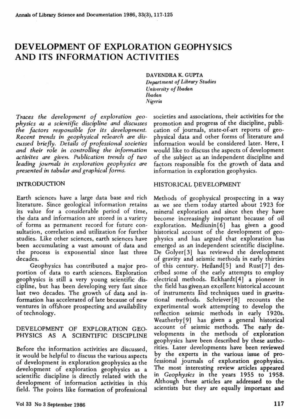 Developrvtent of EXPLORATION GEOPHYSICS and ITS I'nformation ACTIVITIES