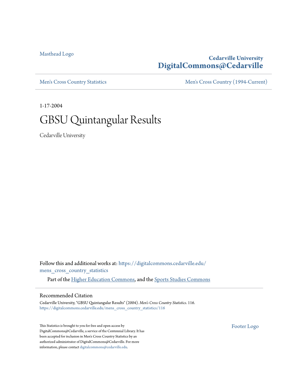 GBSU Quintangular Results Cedarville University