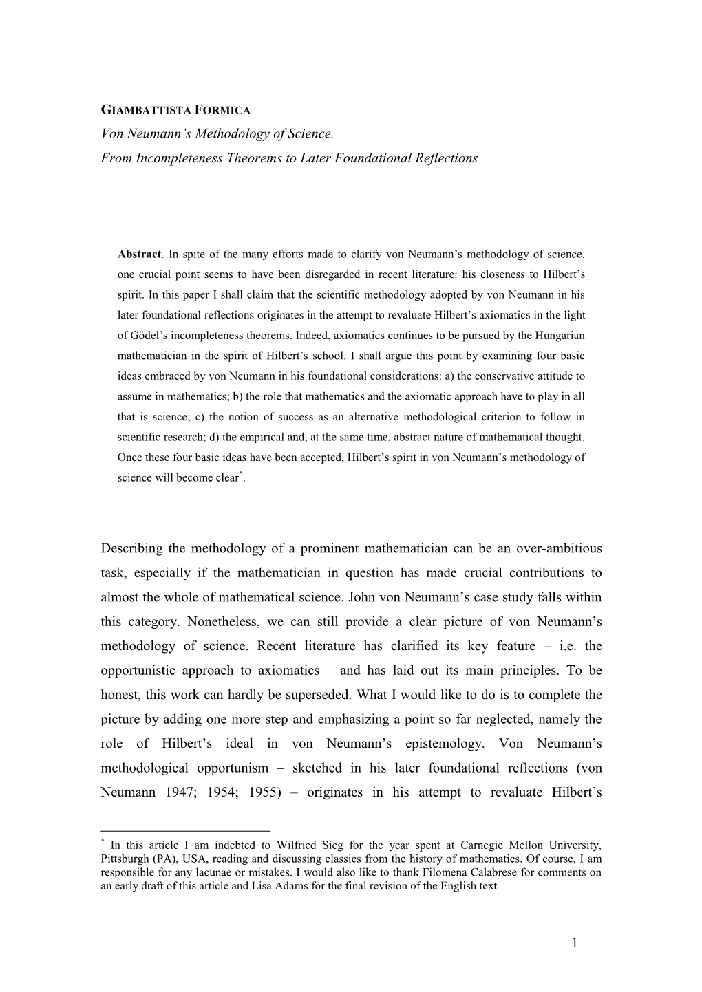 Von Neumann's Methodology of Science