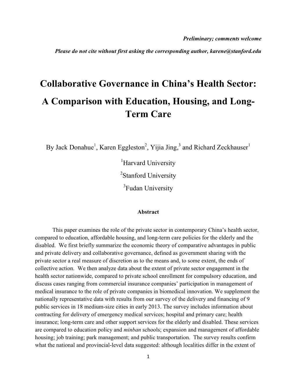 Collaborative Governance in China's Health Sector