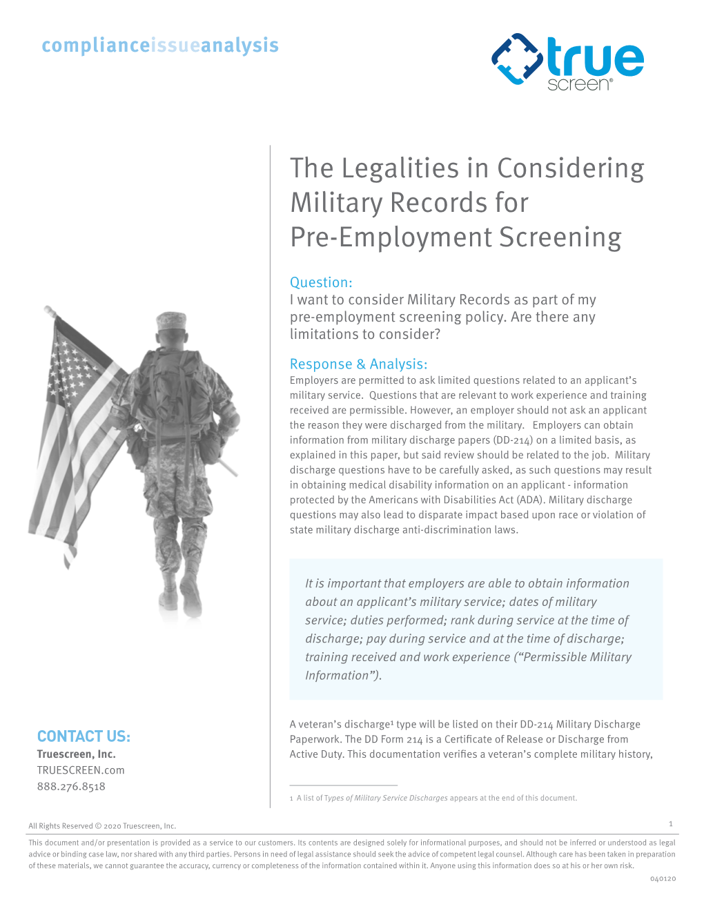 The Legalities in Considering Military Records for Pre-Employment Screening