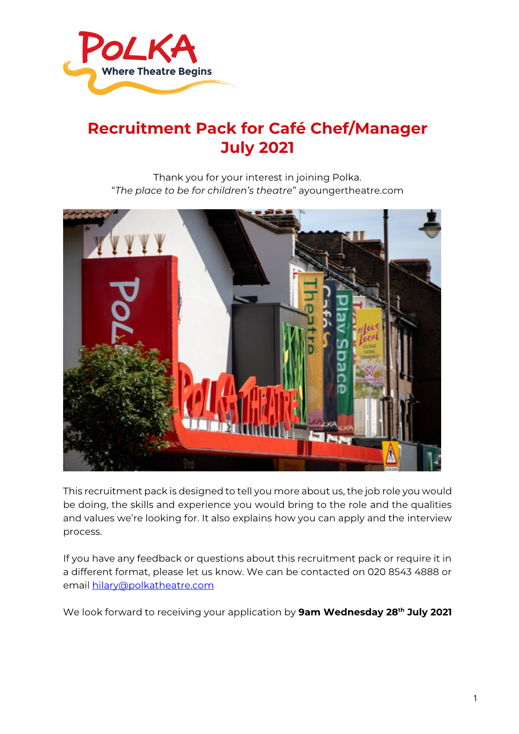 Recruitment Pack for Café Chef/Manager July 2021