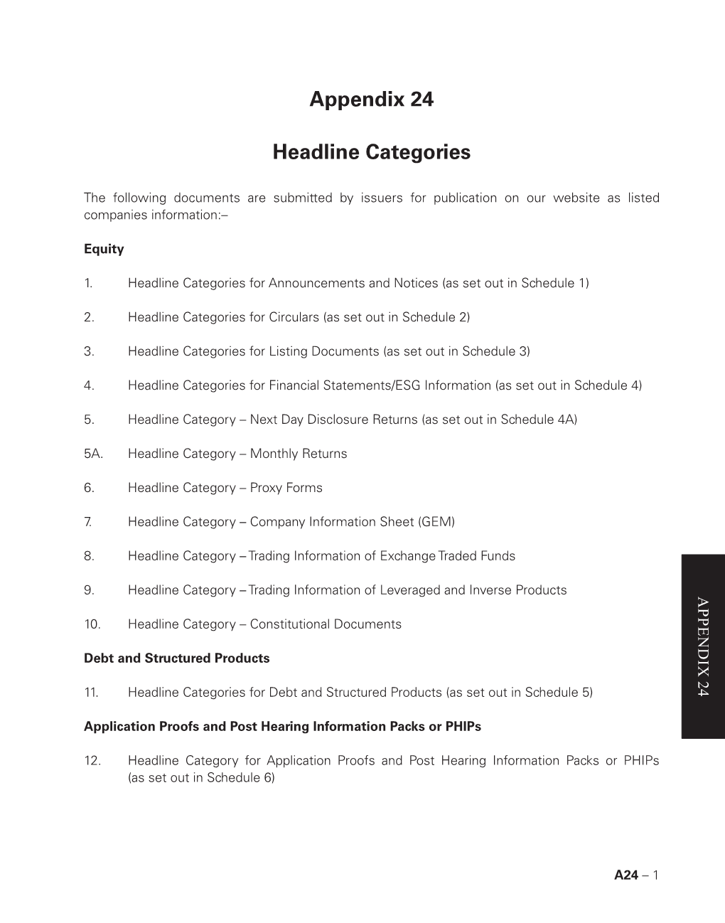 Appendix 24 Headline Categories