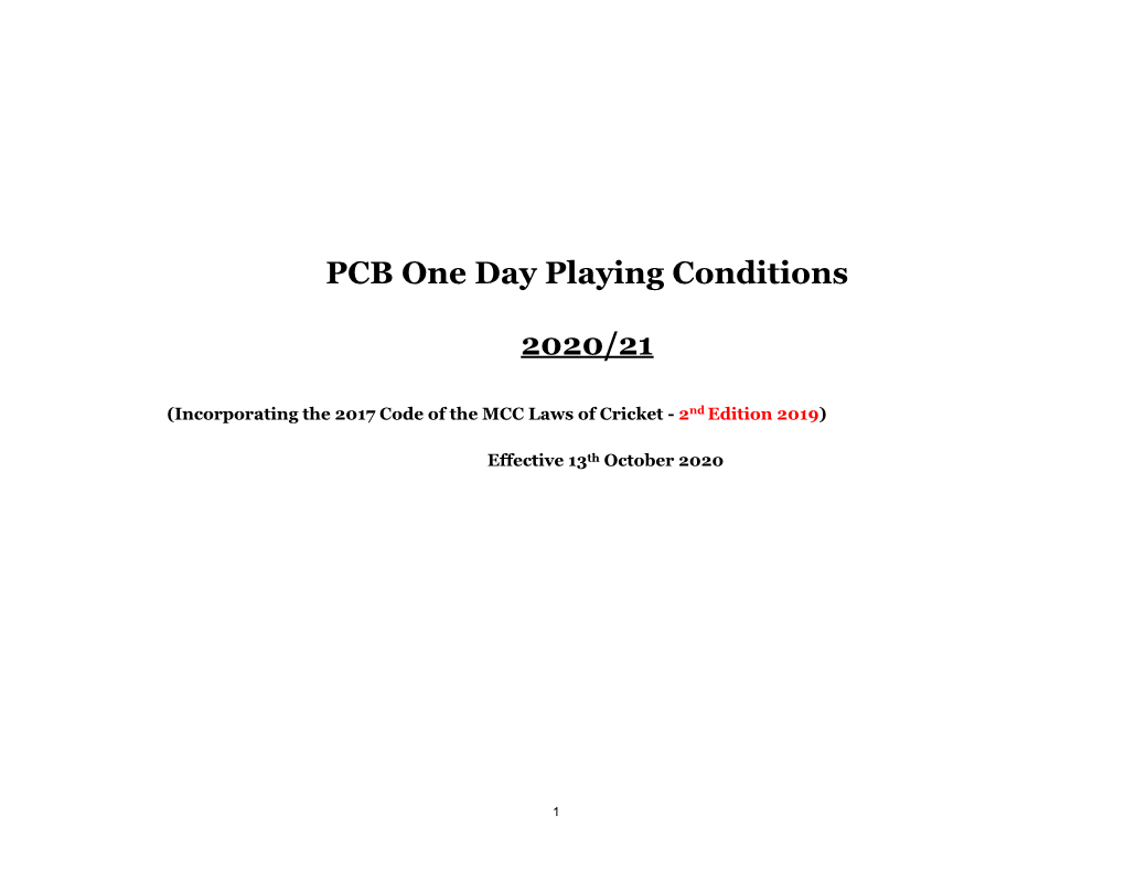 PCB Men's One Day Match Playing Conditions 2020-21