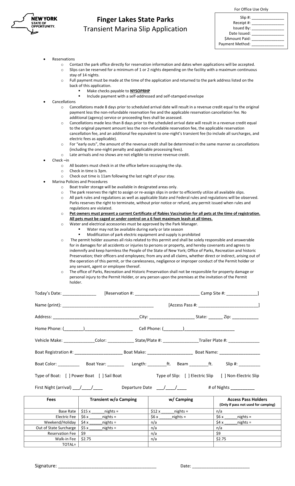 2015 Finger Lakes Region Transient Slip Reservation Application