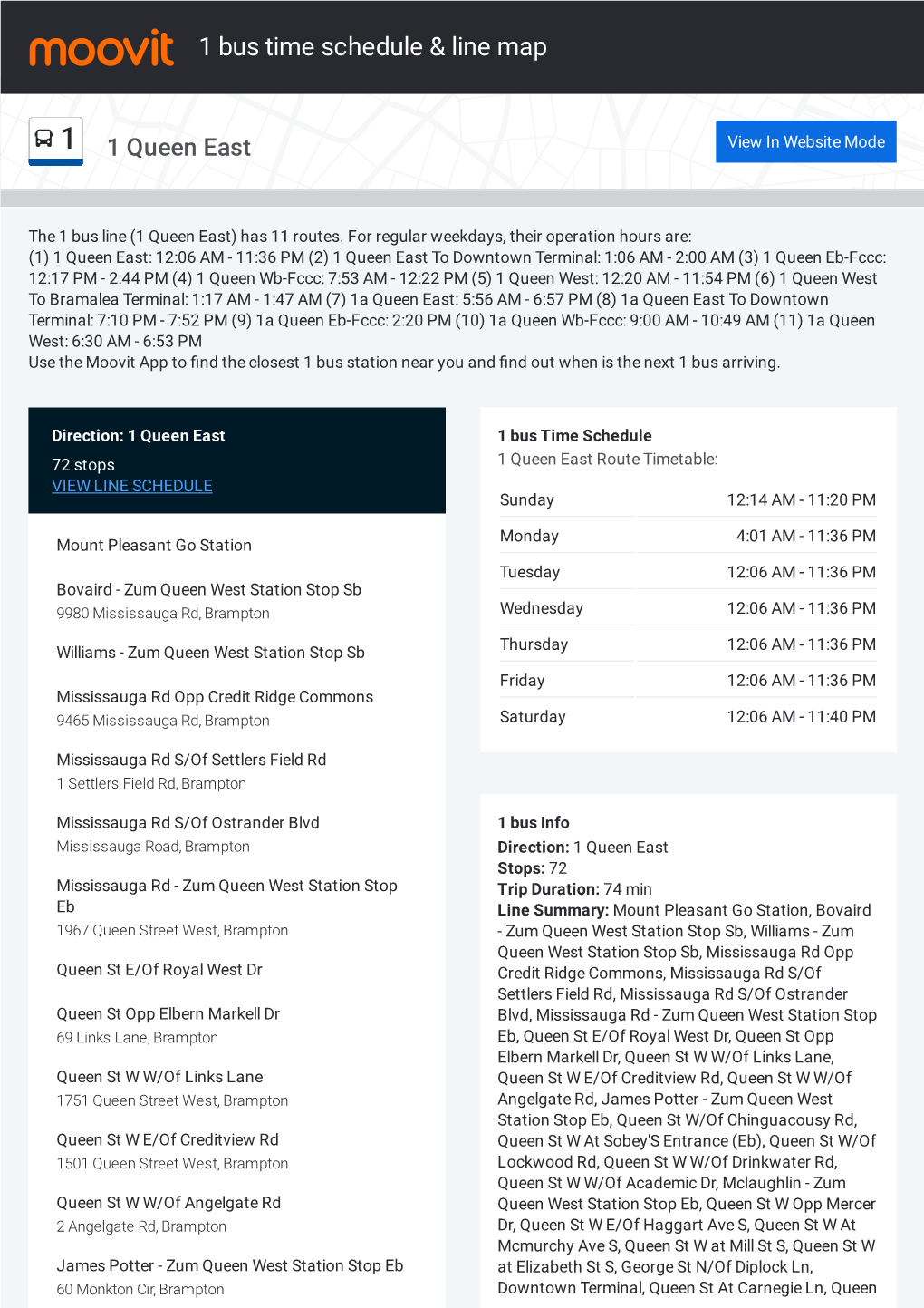 1 Bus Time Schedule & Line Route