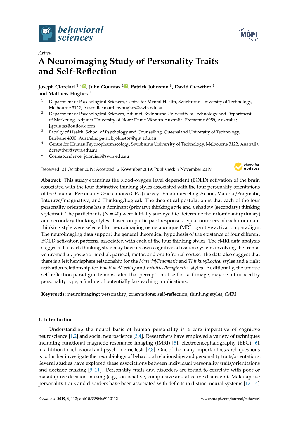 A Neuroimaging Study of Personality Traits and Self-Reflection