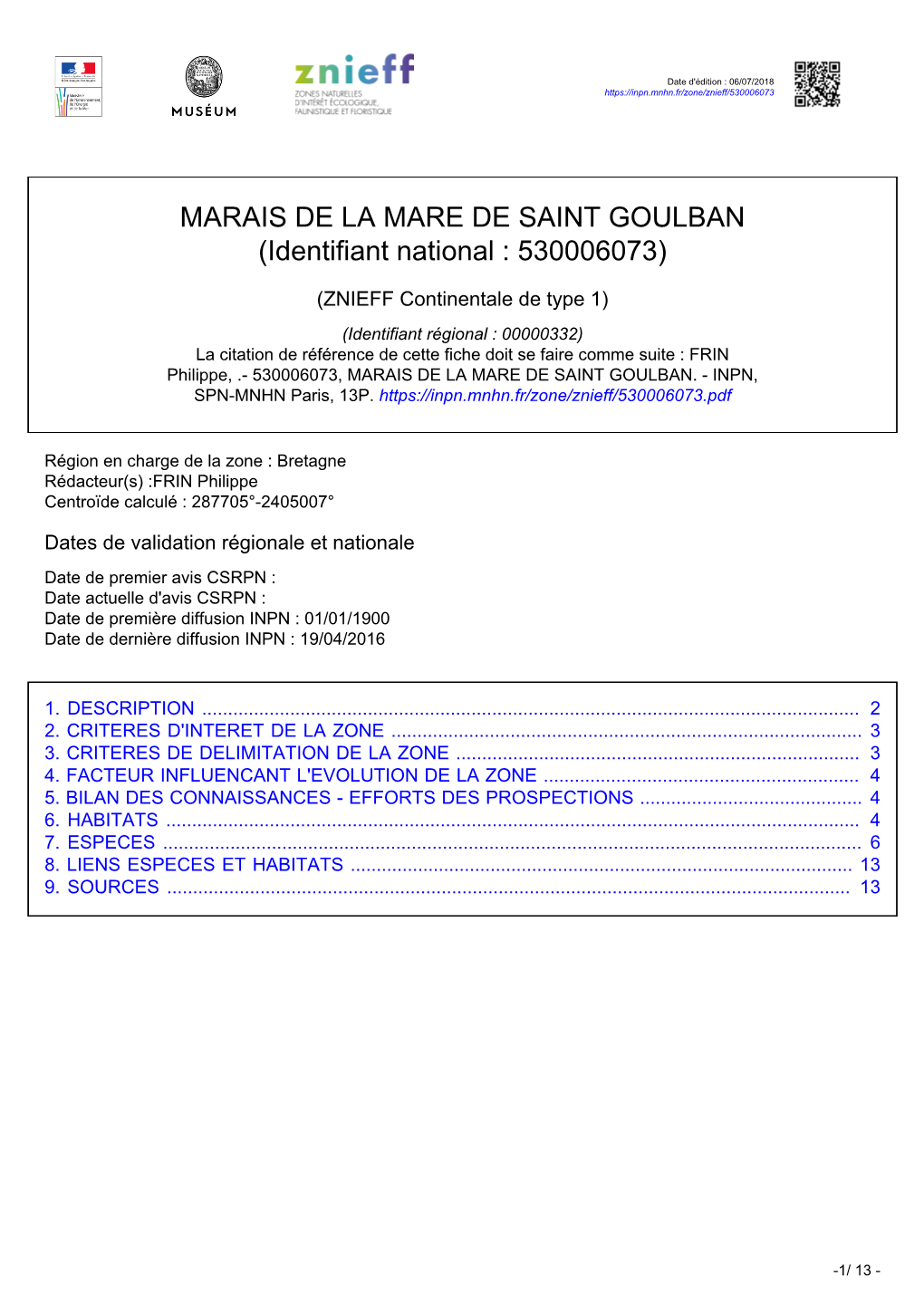 MARAIS DE LA MARE DE SAINT GOULBAN (Identifiant National : 530006073)