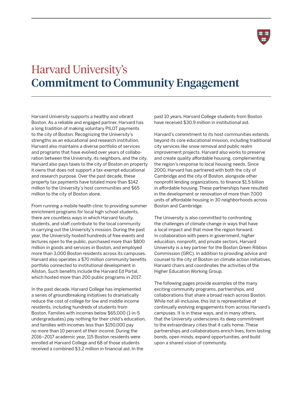 Harvard University's Commitment to Community Engagement