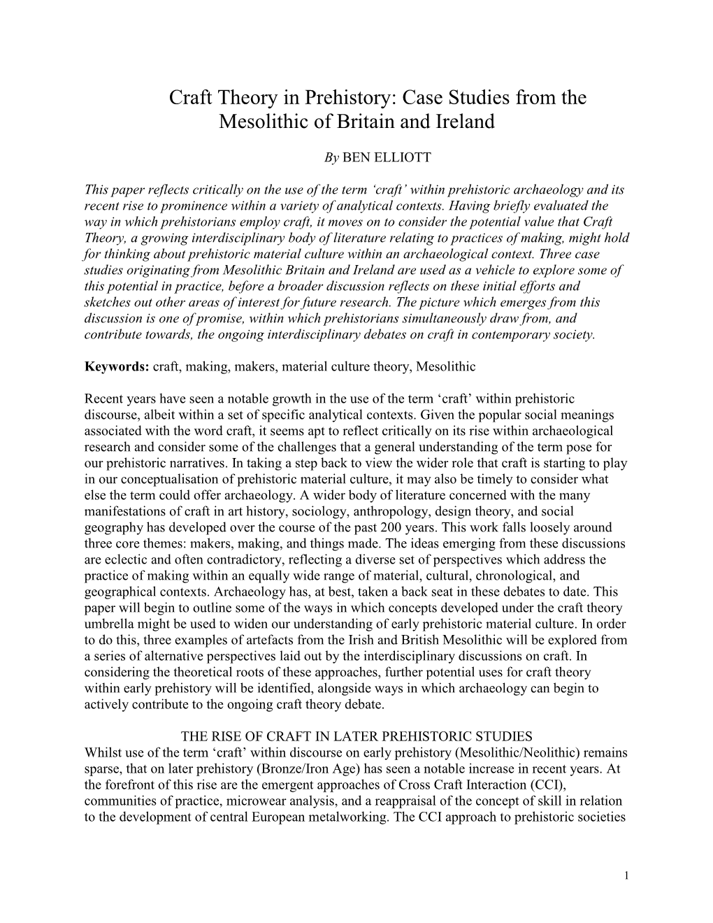 Craft Theory in Prehistory: Case Studies from the Mesolithic of Britain and Ireland