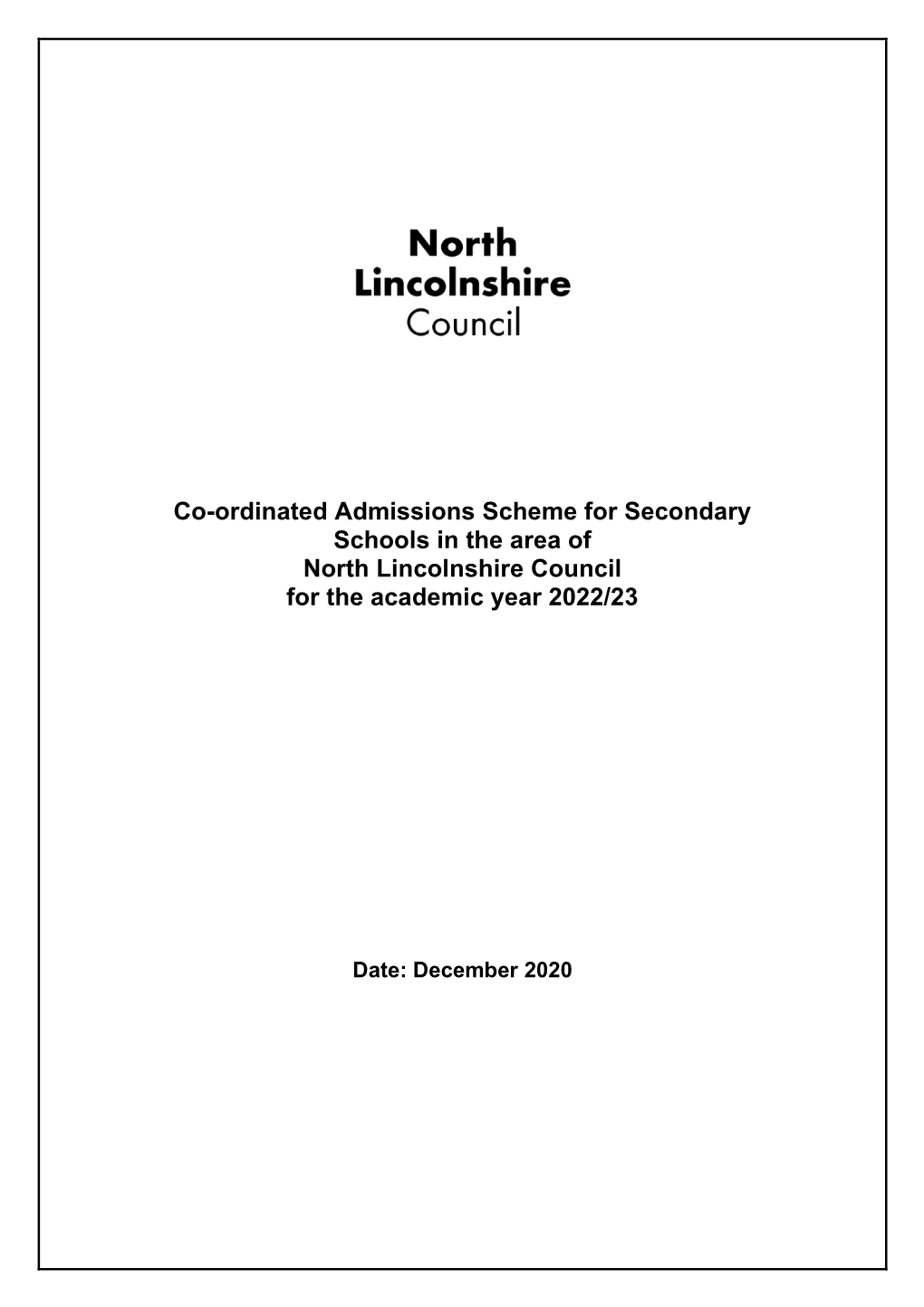 North Lincolnshire Determined Co-Ordinated Scheme Secondary