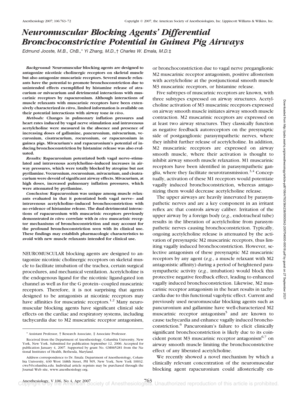 Neuromuscular Blocking Agents' Differential Bronchoconstrictive