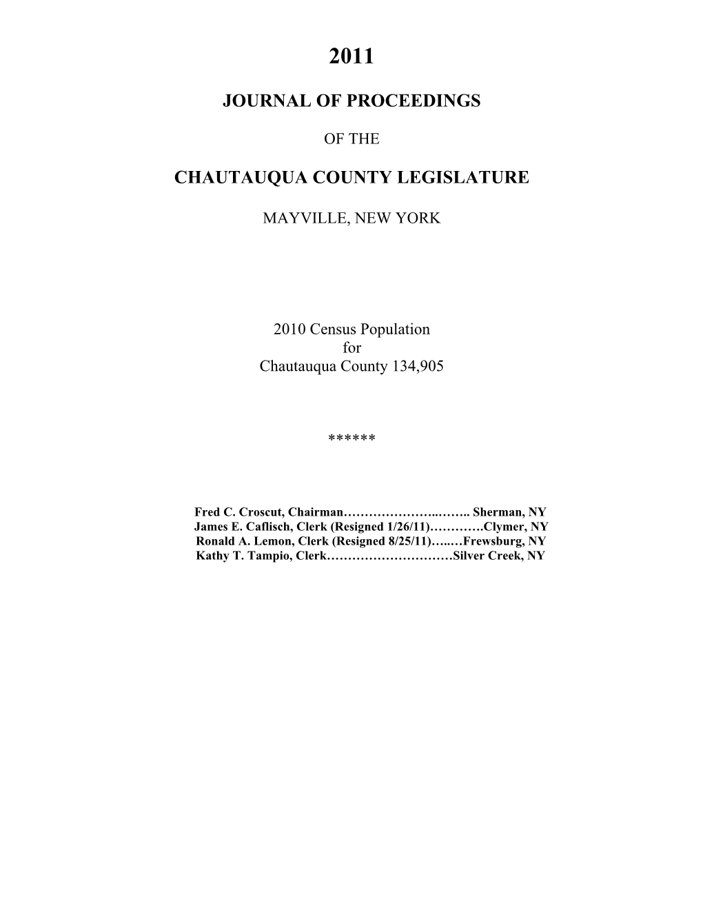 Journal of Proceedings Chautauqua County