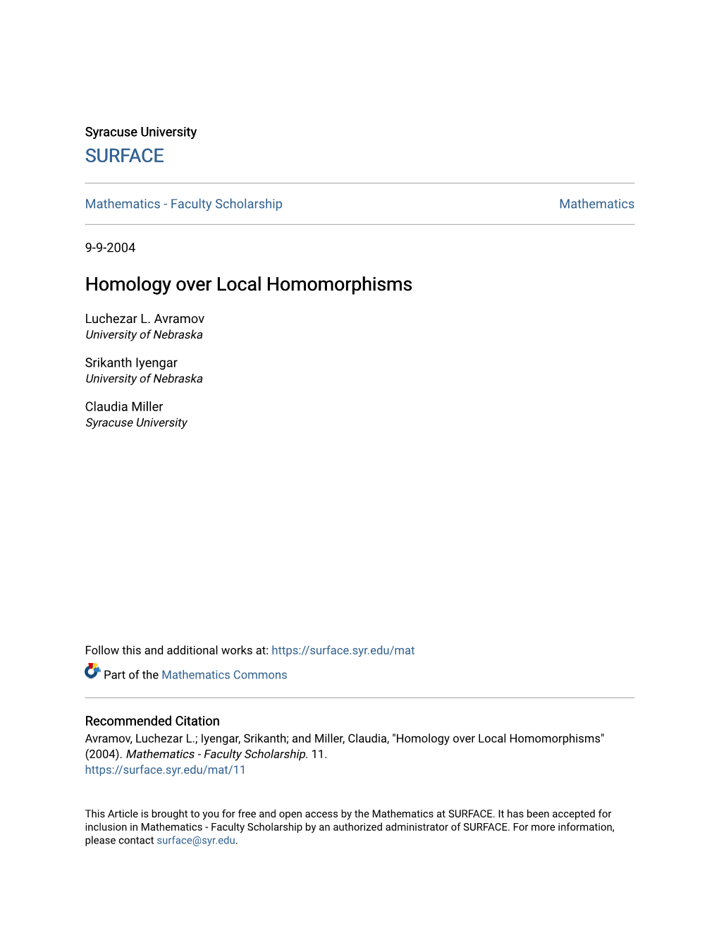 Homology Over Local Homomorphisms