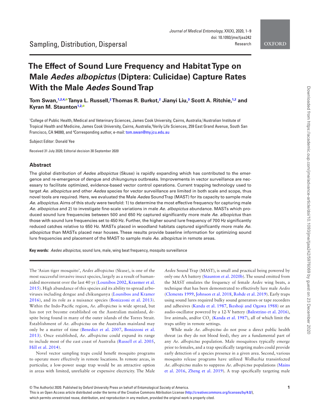 The Effect of Sound Lure Frequency And