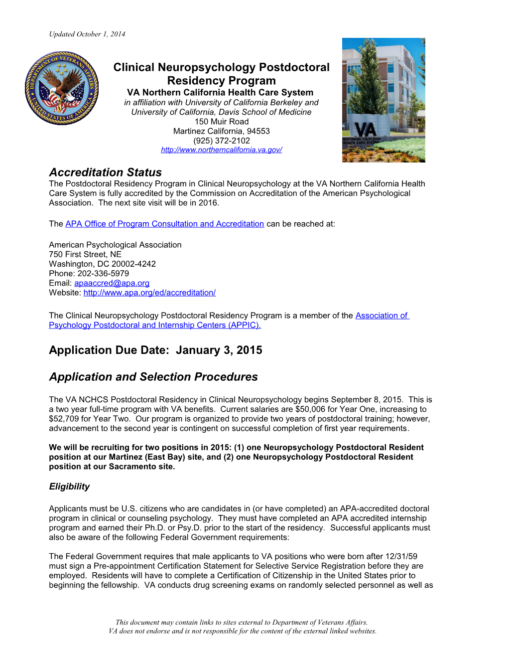 Neuropsychology Postdoctoral Fellowship - VA Northern California - U.S. Department Of Veterans Affairs