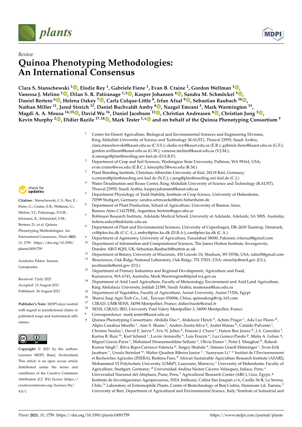 Quinoa Phenotyping Methodologies: an International Consensus