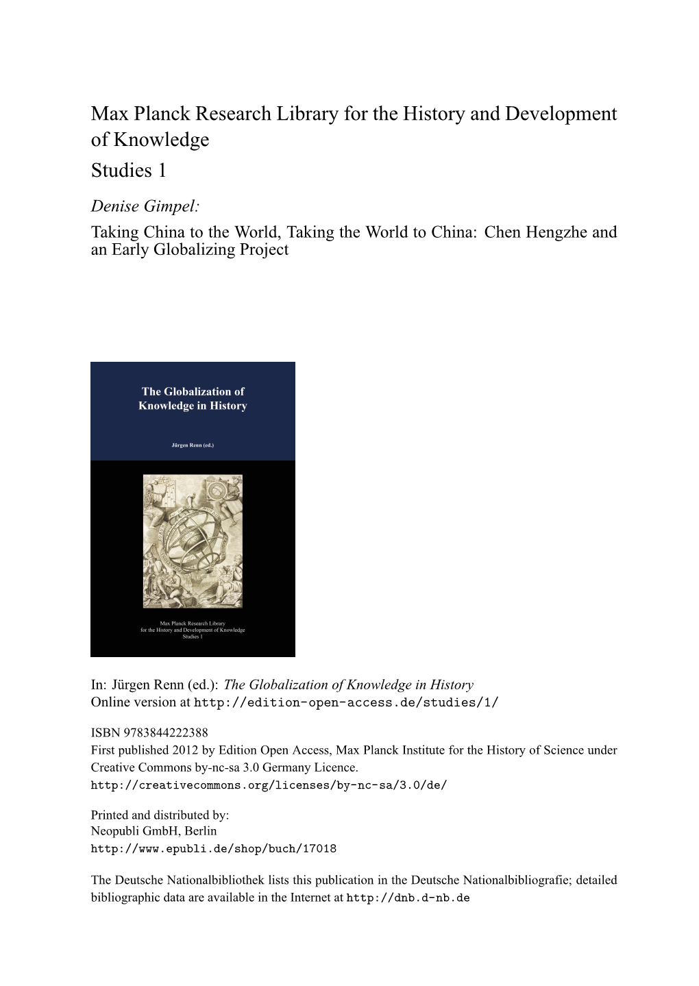 Chen Hengzhe and an Early Globalizing Project