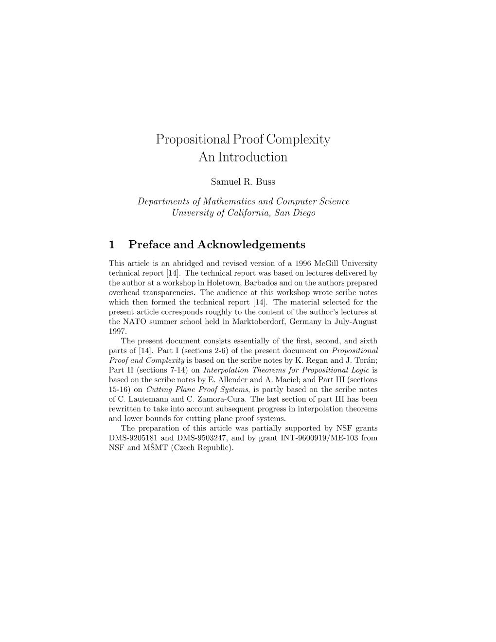 Propositional Proof Complexity an Introduction