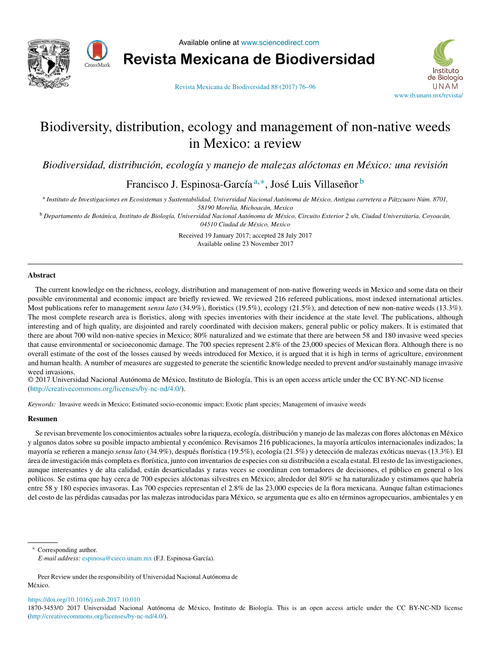 Biodiversity, Distribution, Ecology and Management of Non-Native Weeds