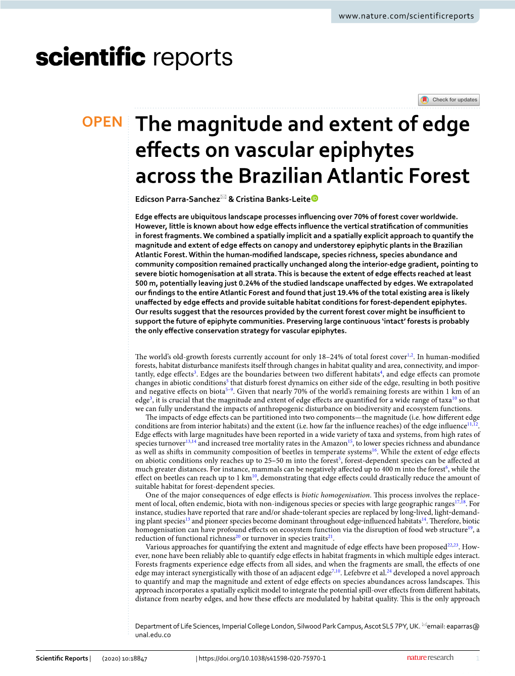 The Magnitude and Extent of Edge Effects on Vascular Epiphytes