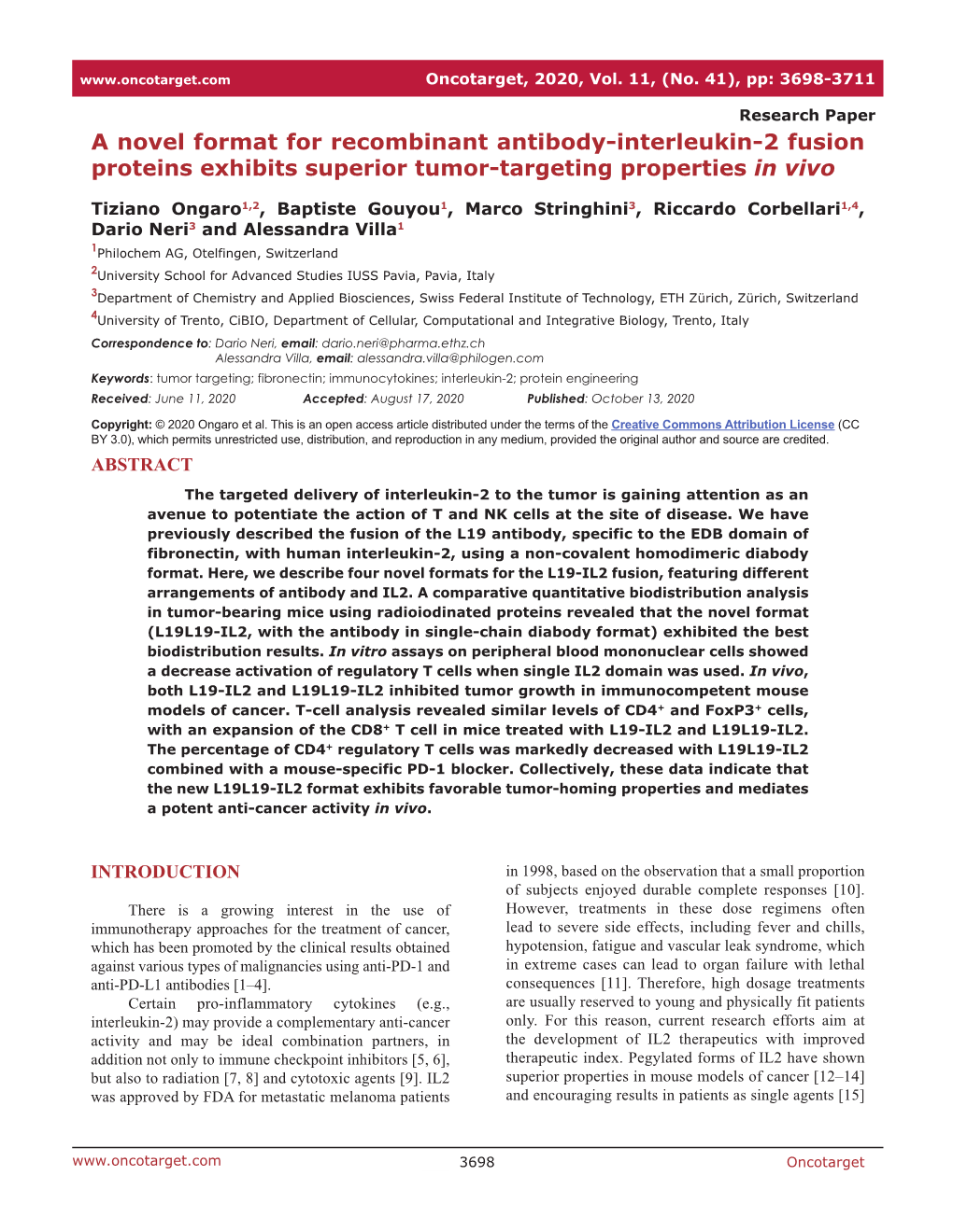 A Novel Format for Recombinant Antibody-Interleukin-2 Fusion Proteins Exhibits Superior Tumor-Targeting Properties in Vivo