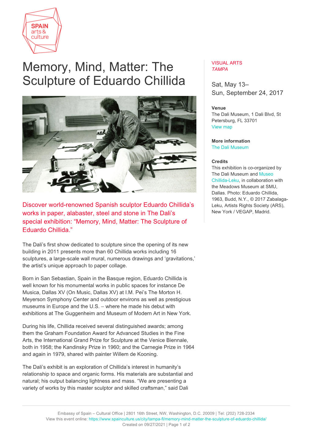 Memory, Mind, Matter: the Sculpture of Eduardo Chillida.”