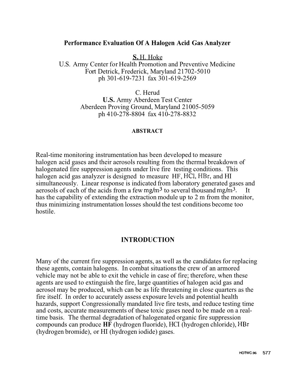 Performance Evaluation of a Halogen Acid Gas Analyzer