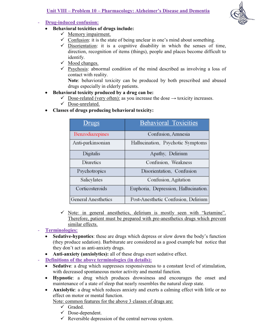 Pharmacology: Alzheimer's Disease and Dementia