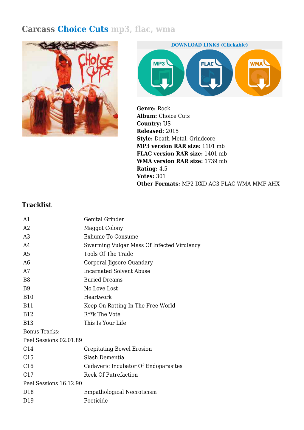 Carcass Choice Cuts Mp3, Flac, Wma