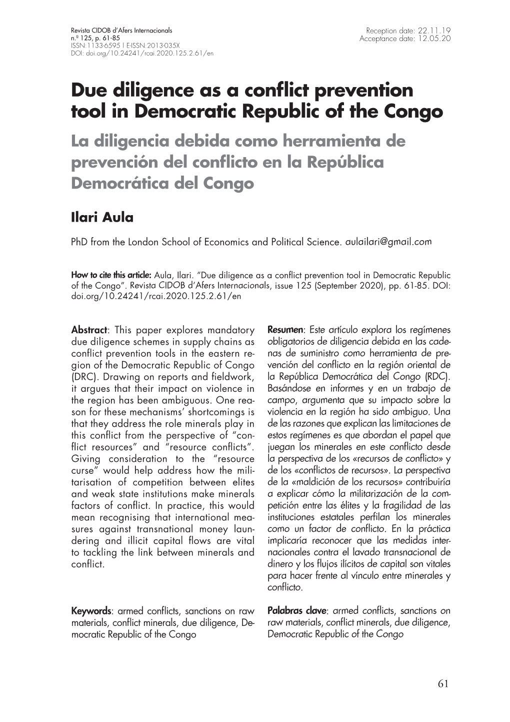 Due Diligence As a Conflict Prevention Tool in Democratic Republic of The