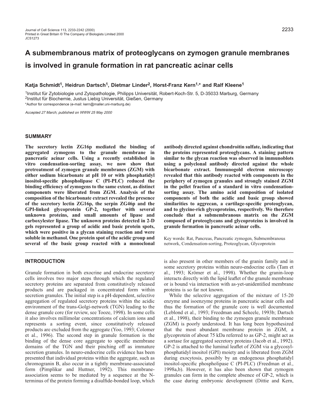 The Submembranous Network of Zymogen Granules 2235